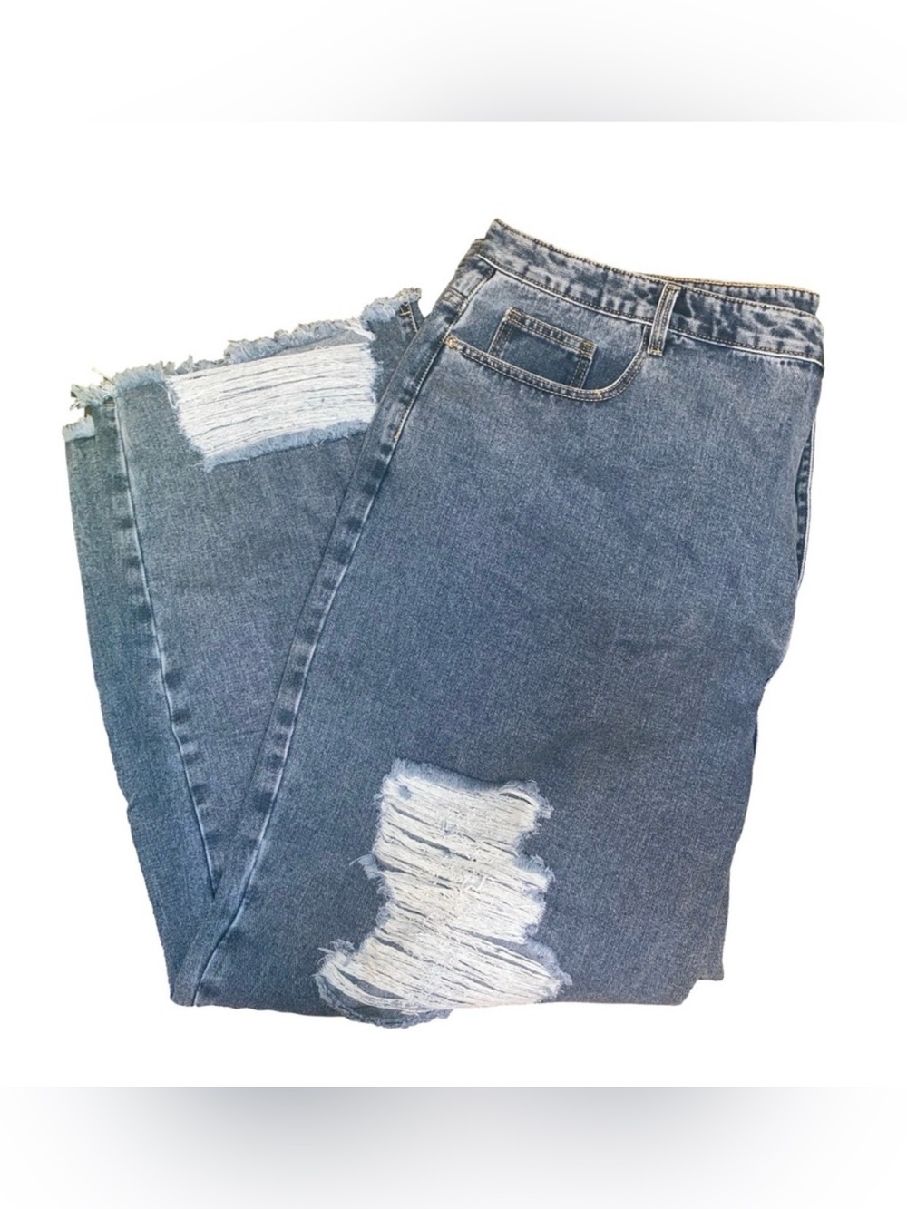 PrettyLittleThing Plus Jeans 26 NWT Distressed Blue High Waisted Ripped Denim
